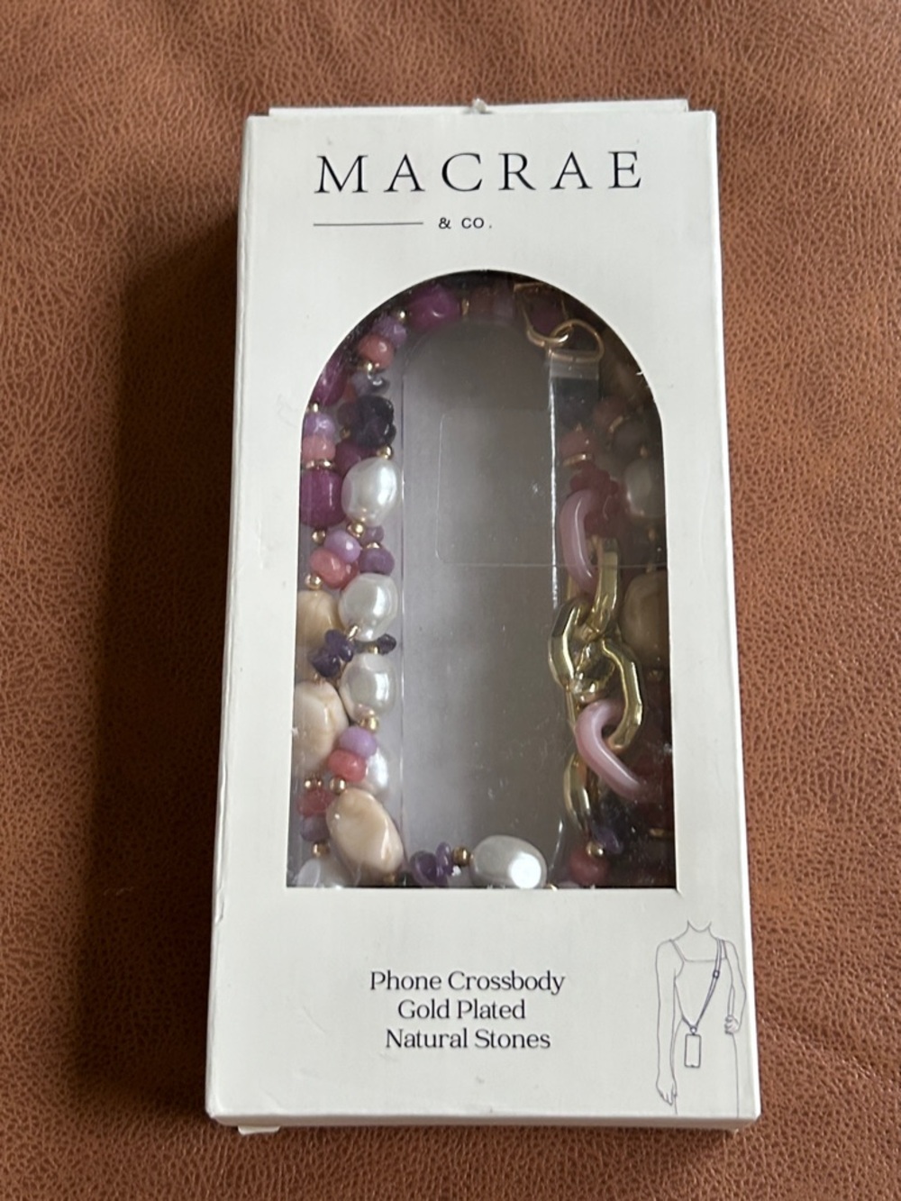 MACRAE & CO. Phone Crossbody Chain Gold Plate Natural Stone Universal Purple NIB